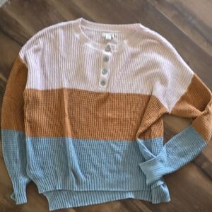 Colorblock Sweater - Pink, Brown, and Blue